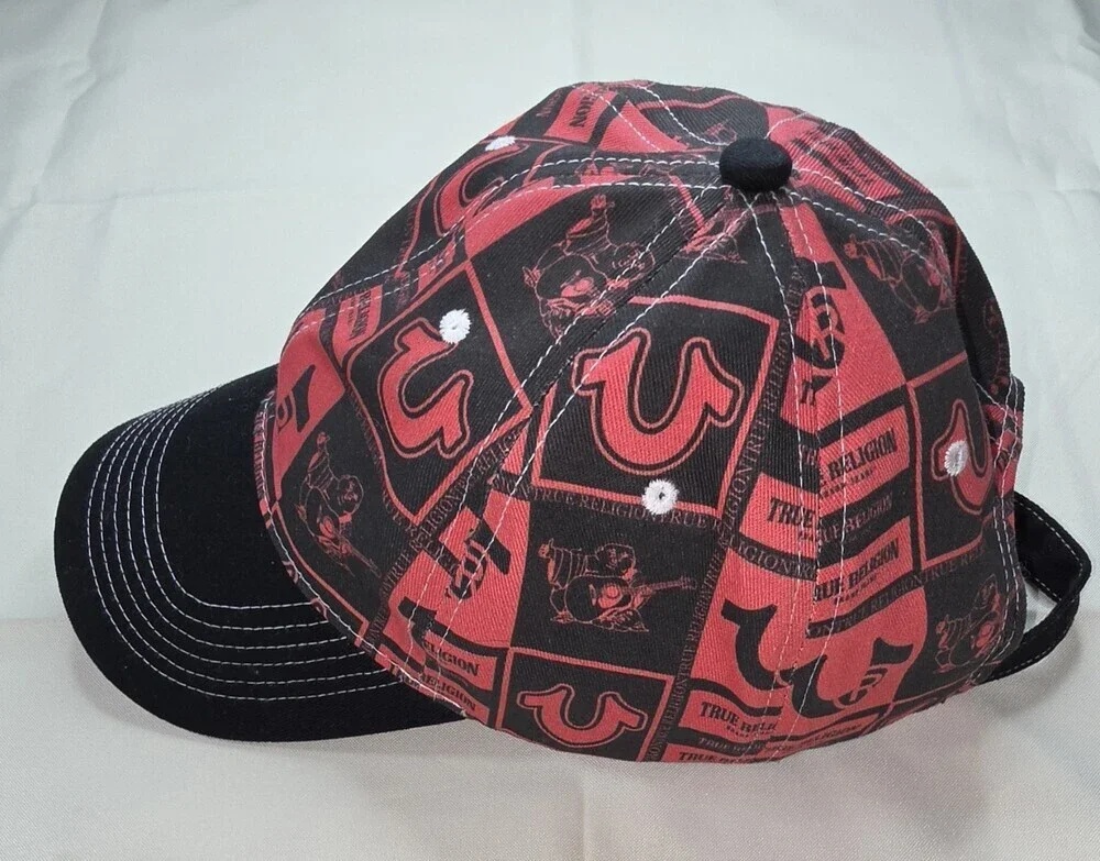 True Religion Men's Cap with Back Strap In Red and Black Adjustable Sku 0204